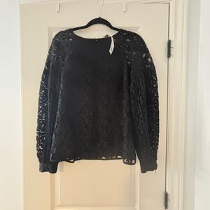 Banans Republic Black Lace Long Sleeve Top